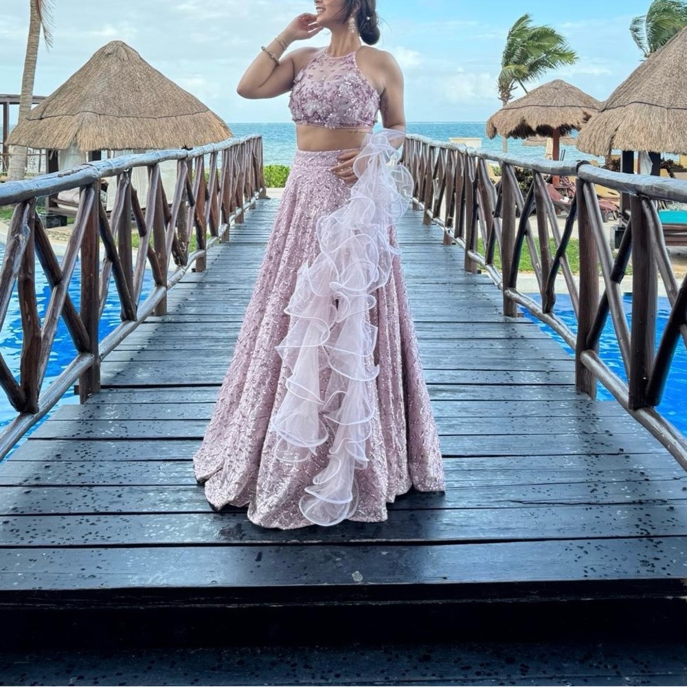 Elegant Pink Embellished Lehenga Set large Indian dress